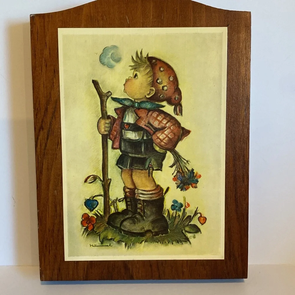 2 Vintage Hummel Wood Plaque Art Print Wall Art Boy & Girl
